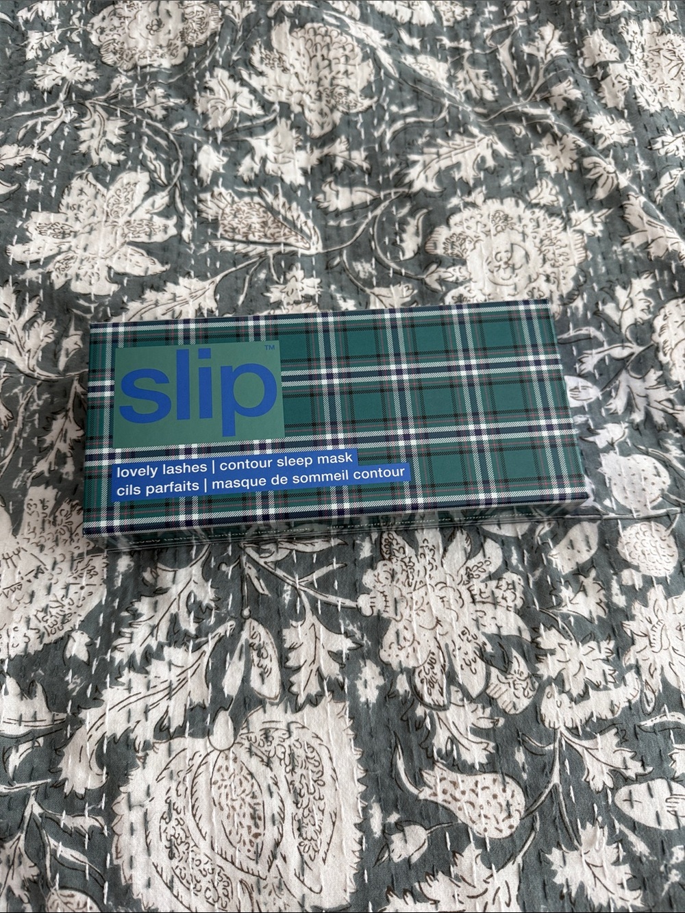 slip Contour Sleep Mask in Teal and Navy Plaid